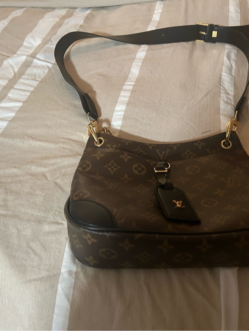 Inspire Brown Monogram Shoulder Bag with Black Strap